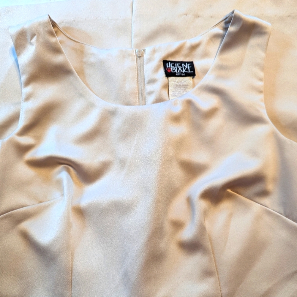 Helene Blake Petite Sleeveless Sheath Shift Dress Champaign Satin Size 10P